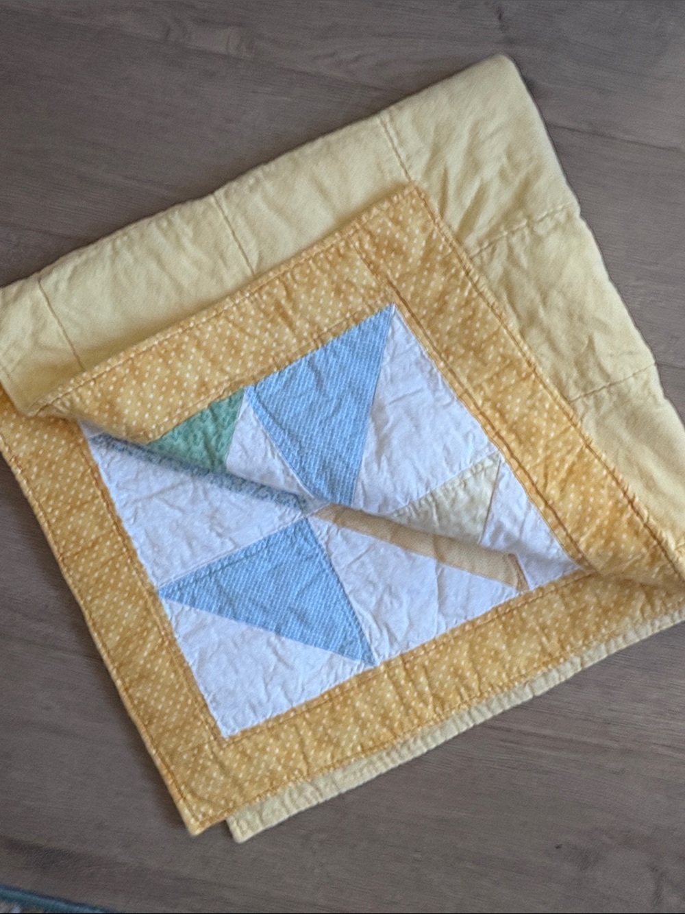 Handmade Patchwork Baby Quilt Pastel Blue Green Yellow